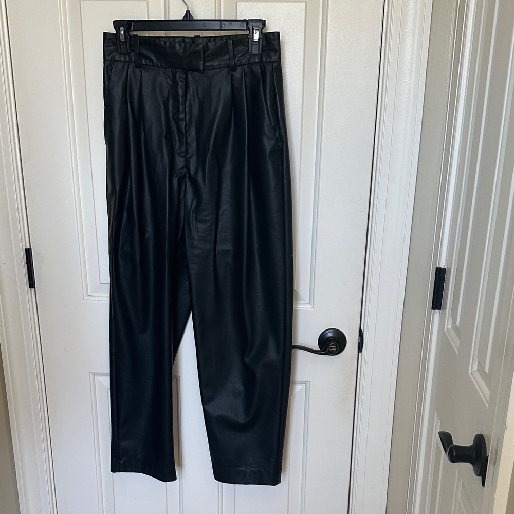 H&M Women’s Barrel Style Black Faux Leather Pants